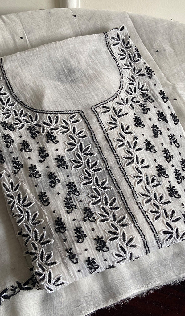 Saziya Women's Lakhnavi Handcrafted Mul Chanderi Semi - Stitched Kurta And Dupatta Set - HONC0237916