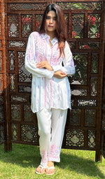 Load image into Gallery viewer, Women&#39;s Lakhnavi Handcrafted Modal Silk Chikankari Top And Pant Set - HONC0241213
