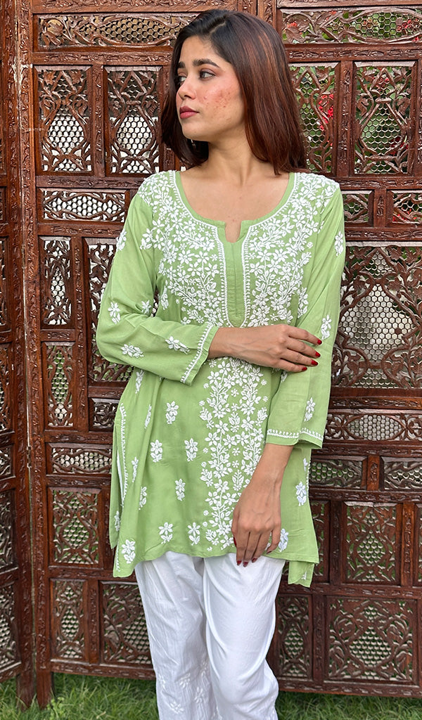 Ramineh Women's Lakhnavi Handcrafted Modal Cotton Chikankari Top - HONC0226542