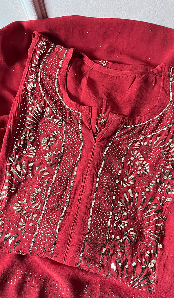 Red Lakhnavi Chikankari Suits