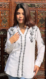 将图像加载到图库查看器中， Muskan Women&#39;s Lakhnavi Handcrafted Modal Cotton Chikankari Top - HONC0248922
