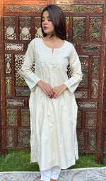 将图像加载到图库查看器中， Falak Women&#39;s Lucknowi Handcrafted Cotton Chikankari Kurti - HONC0220622
