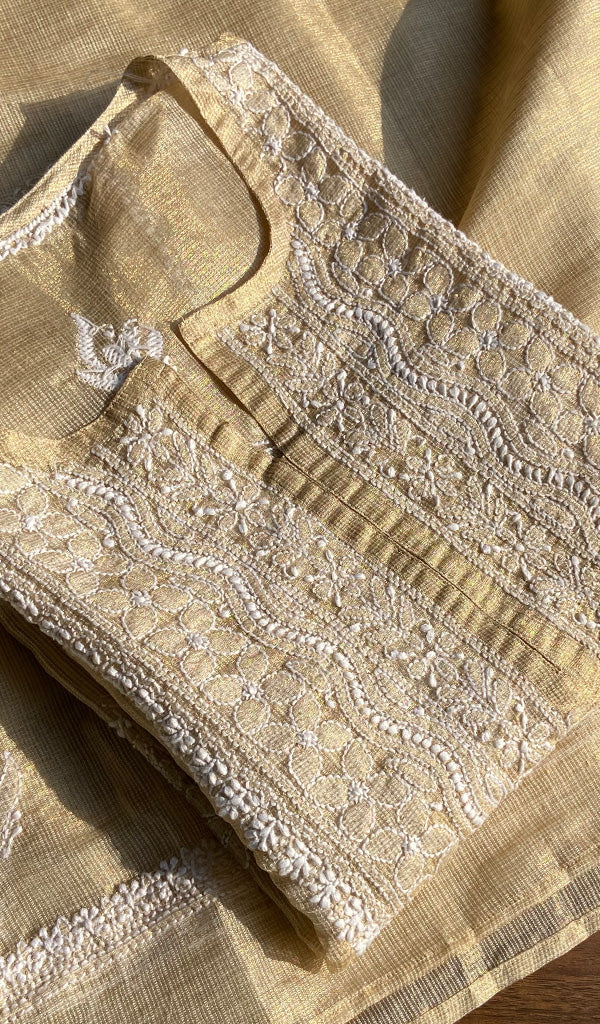 Women's Lucknowi Handcrafted Kota Chanderi Chikankari Semi-Stitched Kurta And Dupatta Set - HONC0244099