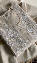 Load image into Gallery viewer, Women&#39;s Lucknowi Handcrafted Tissue Chanderi Chikankari Semi - Stitched Kurta Dupatta Set- HONC0230891
