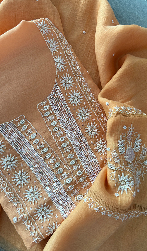 Women's Lakhnavi Handcrafted Mul Chanderi Kurta And Dupatta Set - HONC0210917