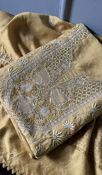 Load image into Gallery viewer, Women&#39;s Lakhnavi Handcrafted Munga Silk Unstitched Chikankari Kurta And Dupatta Set- HONC0278845

