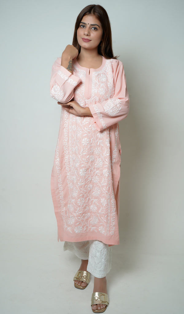 Iqra Women's Lucknowi Handcrafted Cotton Chikankari Kurti - HONC0164349