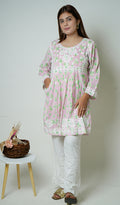 Rehnuma Women's Lakhnavi Handcrafted Printed Mulmul Cotton Chikankari Top - HONC0162224