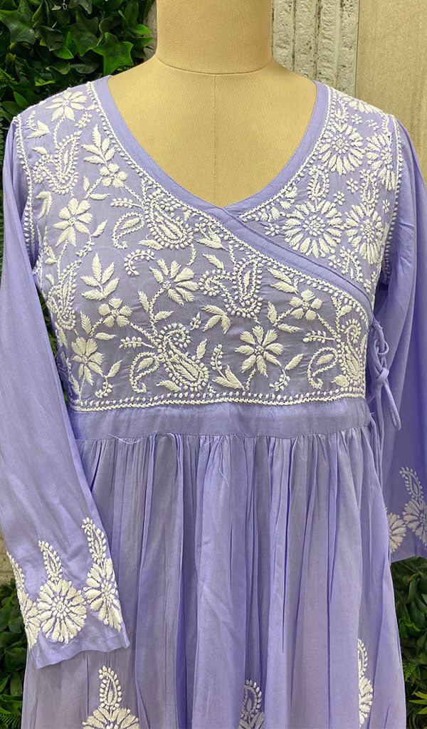 Neha Women's Lucknowi Handcrafted Modal Cotton Chikankari Angrakha Dress - HONC0102821