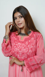 将图像加载到图库查看器中， Humaira Women&#39;s Lakhanvi Handcrafted Faux-Georgette Chikankari Dress - NC046555
