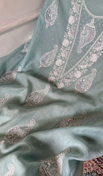 将图像加载到图库查看器中， Shank Women's Lakhnavi Handcrafted Mul Chanderi Unstitched Kurta And Dupatta Set- HONC03148003