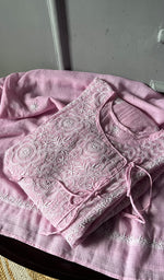 Load image into Gallery viewer, Sehmat Women&#39;s Lakhnavi Handcrafted Kota Cotton Semi -Stitched Angrakha And Dupatta Set- HONC0294482
