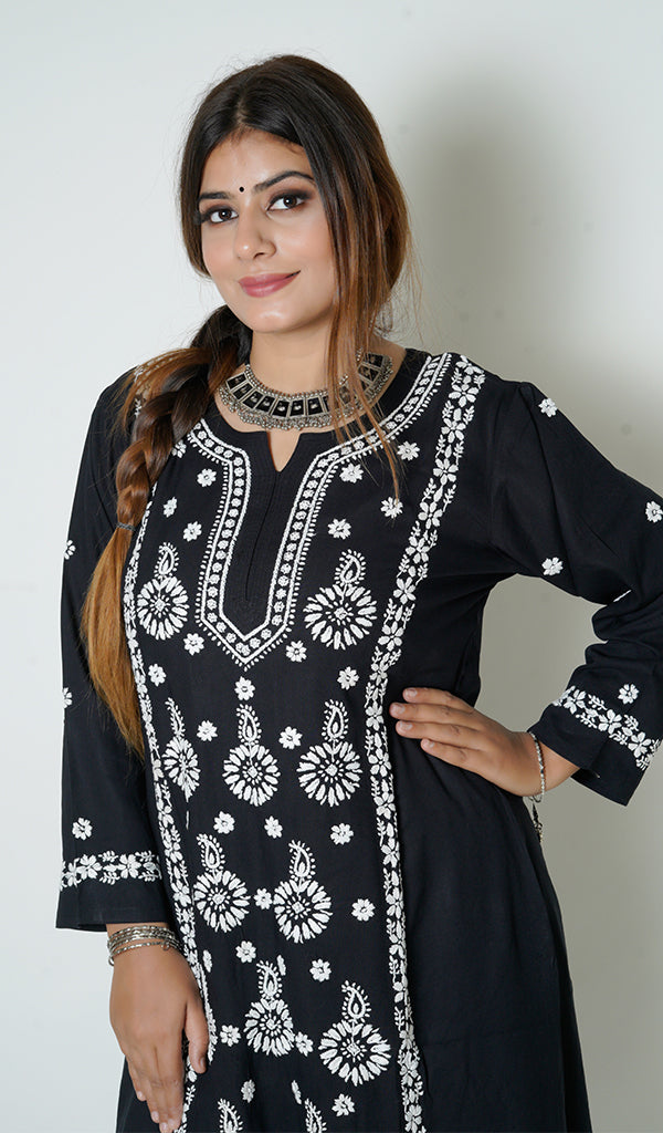 Women's Lucknowi Handcrafted Mul Cotton Chikankari Kurti - HONC0124841