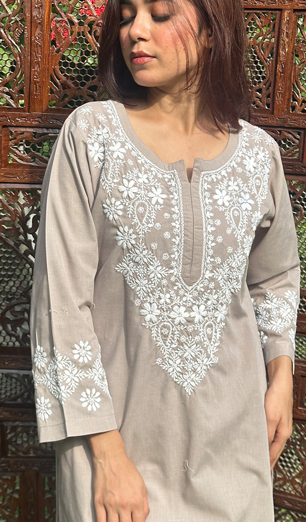 Women's Lucknowi Handcrafted Cotton Chikankari Kurti - HONC0171711