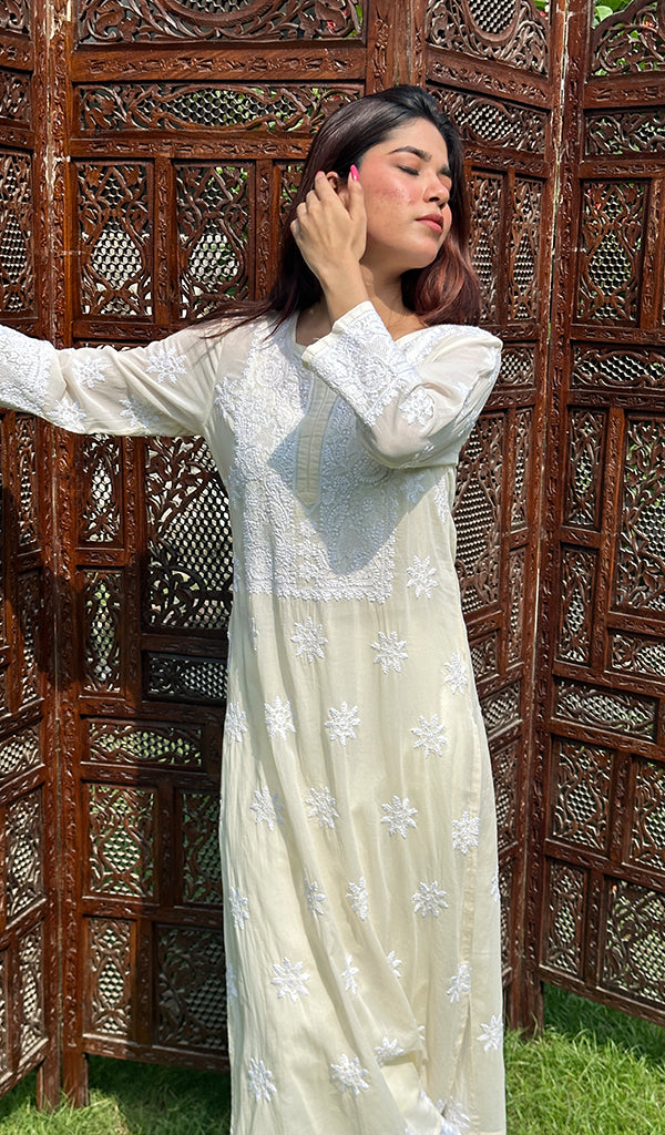 Shiza Women's Lucknowi Handcrafted Cotton Chikankari Kurti - HONC0212094