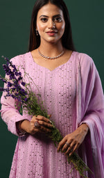 将图像加载到图库查看器中， Women&#39;s Lucknowi Handcrafted Viscose Georgette Stitched Chikankari Anarkali Full Set- HONC078527