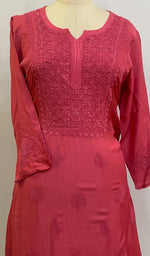 Load image into Gallery viewer, Women&#39;s Lucknowi Handcrafted Muslin Chikankari Kurti - HONC0225656
