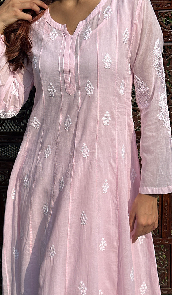 Women's Lucknowi Handcrafted Cotton Chikankari Anarkali Dress - HONC0212148