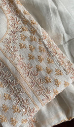 将图像加载到图库查看器中， Saziya Women's Lakhnavi Handcrafted Mul Chanderi Semi - Stitched Kurta And Dupatta Set - HONC0222865