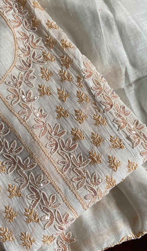 Saziya Women's Lakhnavi Handcrafted Mul Chanderi Semi - Stitched Kurta And Dupatta Set - HONC0222865