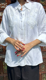 Load image into Gallery viewer, Nadia Women&#39;s Lakhnavi Handcrafted Linen Cotton Chikankari Top - HONC0239637
