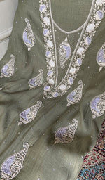 Load image into Gallery viewer, Shank Women's Lakhnavi Handcrafted Mul Chanderi Unstitched Kurta And Dupatta Set- HONC03148001