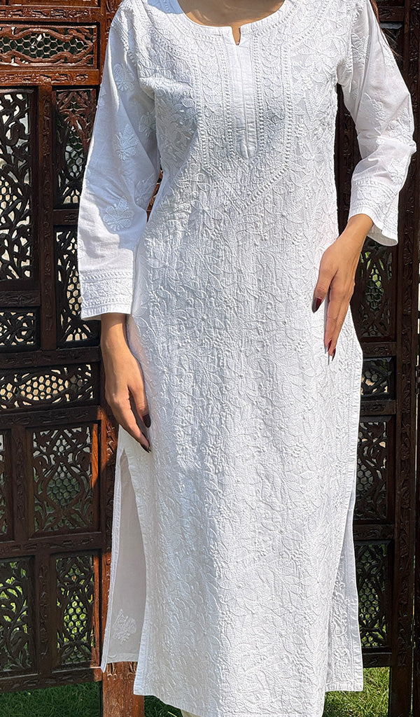 Farheen Women's Lucknowi Handcrafted Cotton Chikankari Kurti - HONC02450990