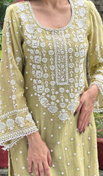 Load image into Gallery viewer, Women&#39;s Lakhnavi Handcrafted Mul Chanderi Chikankari Kurta, Dupatta And Pant Set - HONC0231524
