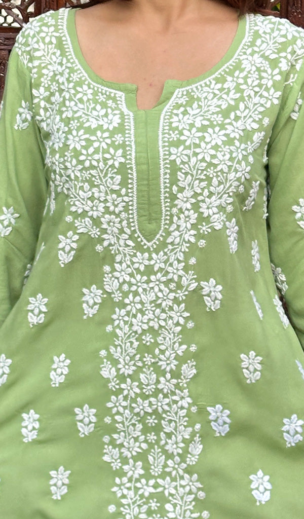 Fariah Women's Lakhnavi Handcrafted Modal Cotton Chikankari Top - HONC0226542