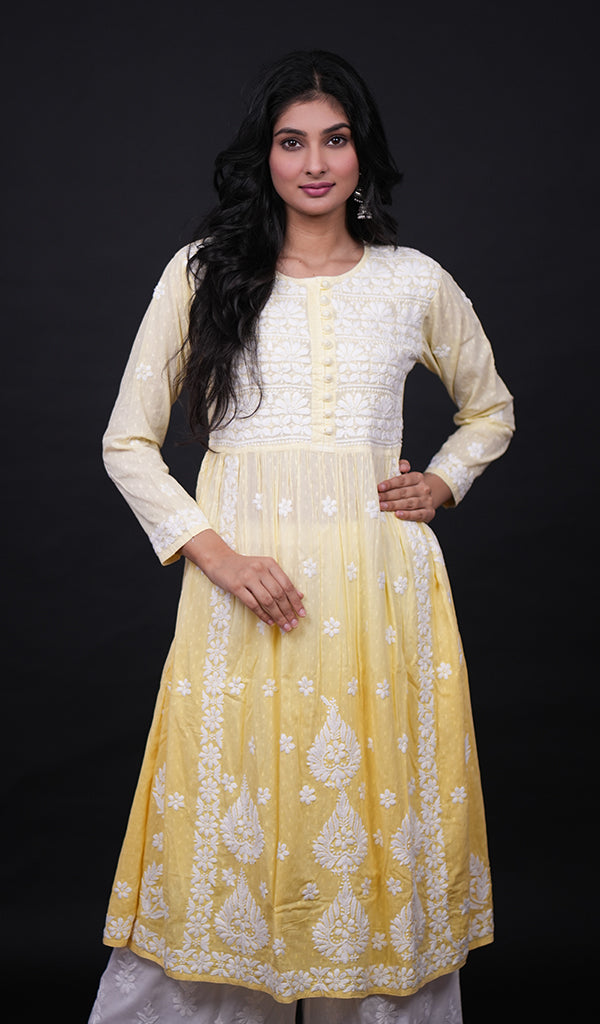 Women's Lucknowi Handcrafted Mul Cotton Chikankari Gown - HONC0150412