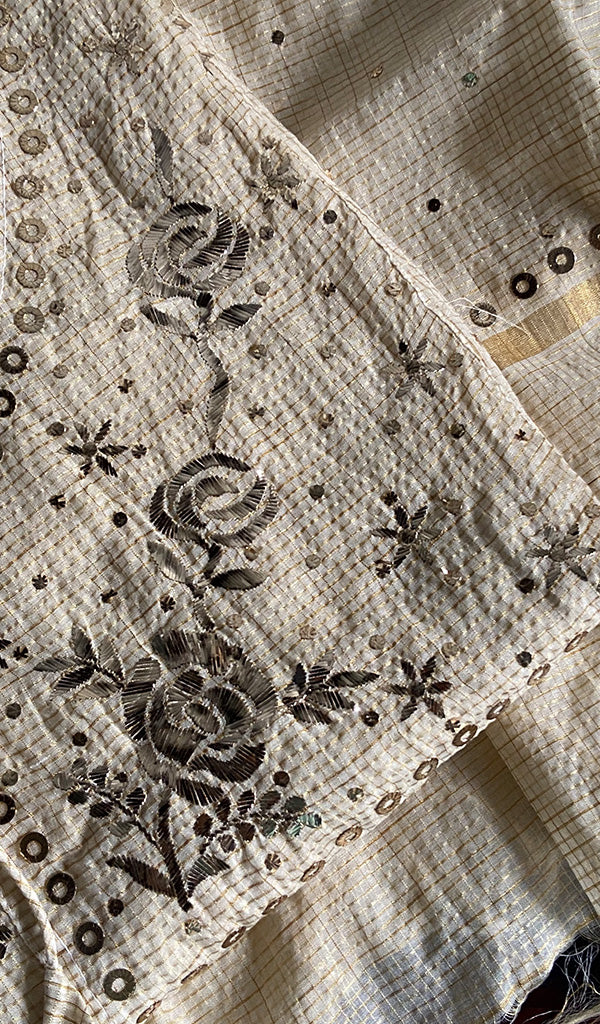 Women's Lucknowi Handcrafted Kota Chanderi Chikankari Semi-Stitched Kurta And Dupatta Set - HONC0243275