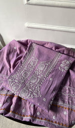 Women's Lakhnavi Handcrafted Tissue Chanderi Unstitched Kurta And Dupatta Set - HONC0299536