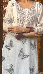 Load image into Gallery viewer, Women&#39;s Lakhnavi Handcrafted Mul Chanderi Chikankari Kurta, Dupatta And Pant Set - HONC0227103
