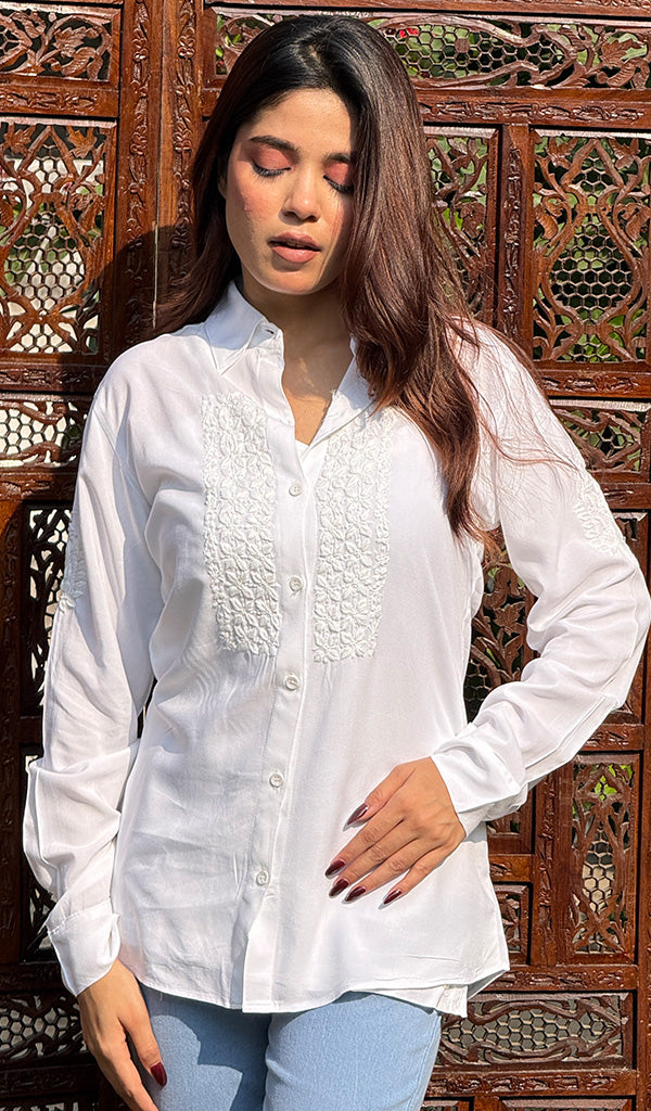 Women's Lakhnavi Handcrafted Modal Cotton Chikankari Top - HONC0248923