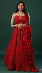 Load image into Gallery viewer, Women&#39;s Lakhnavi Handcrafted Bridal Pure Silk Georgette Chikankari Lehenga Set - HONC0146289