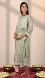 将图像加载到图库查看器中， Nisha Women&#39;s Lucknowi Handcrafted Printed Ikkat Cotton Chikankari Dress - HONC0144064
