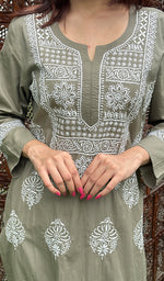 Load image into Gallery viewer, Women&#39;s Lucknowi Handcrafted Cotton Chikankari Kurti - HONC0234321
