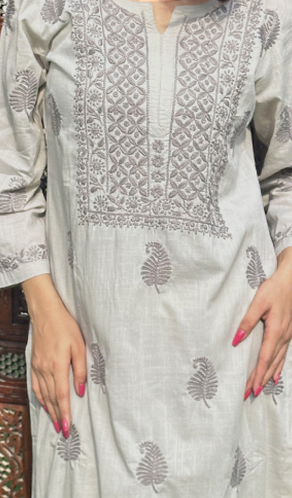 Women's Lucknowi Handcrafted Cotton Chikankari Kurti - HONC0232115