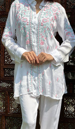 Load image into Gallery viewer, Women&#39;s Lakhnavi Handcrafted Modal Silk Chikankari Top And Pant Set - HONC0241221
