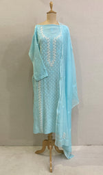 将图像加载到图库查看器中， Saziya Women&#39;s Lakhnavi Handcrafted Mul Chanderi Semi - Stitched Kurta And Dupatta Set - HONC090424
