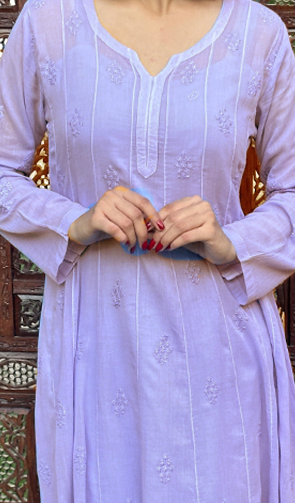 Purple Cotton Chikankari Anarkali Dress