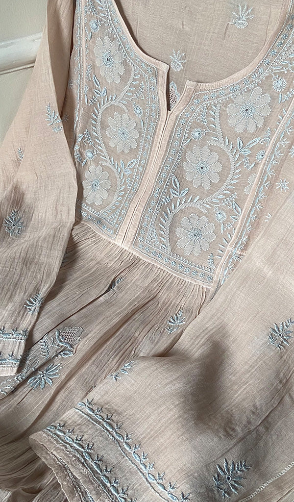Women's Lakhnavi Handcrafted Mul Chanderi Semi - Stitched Kurta And Dupatta Set - HONC0226758