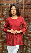 Hania Women's Lakhnavi Handcrafted Chanderi Silk Chikankari Top - HONC0237456