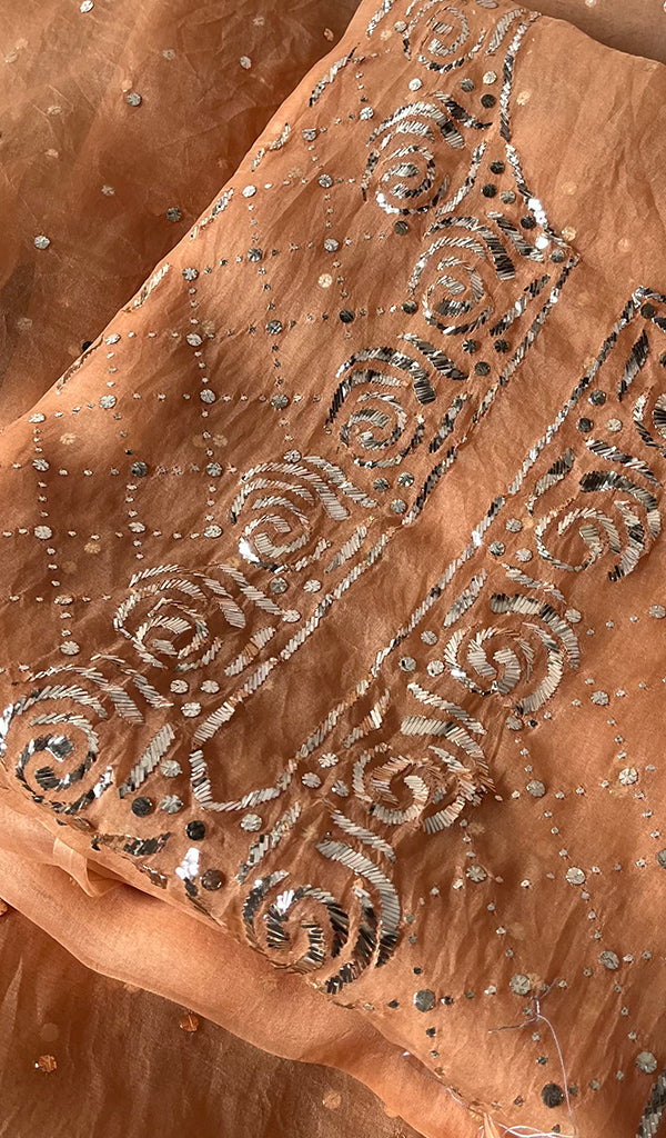 Marifa Women's Lakhnavi Handcrafted Pure Organza Chikankari Unstitched Kurta And Dupatta Set- HONC0300622