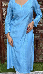 Load image into Gallery viewer, Aleena Women&#39;s Lucknowi Handcrafted Muslin Chikankari Kurti - HONC0209081
