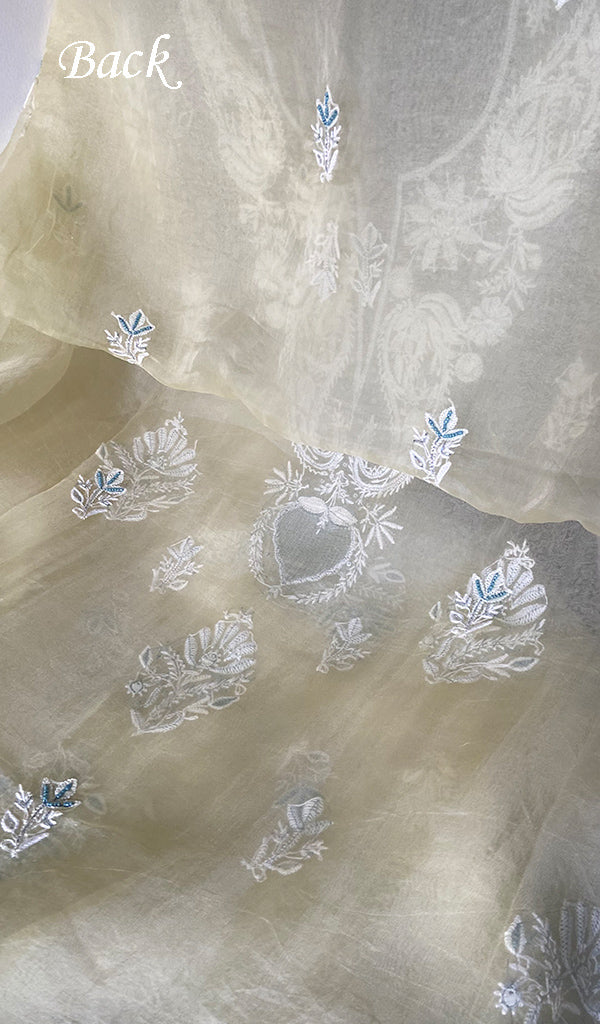 Women's Lakhnavi Handcrafted Pure Organza Chikankari Unstitched Kurta And Dupatta Set- HONC0304479