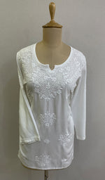 将图像加载到图库查看器中， Women&#39;s Lucknowi Handcrafted Modal Cotton Chikankari Top - HONC0172230
