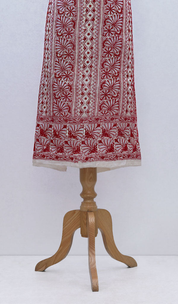 Women's Lakhnavi Handcrafted Silk Chikankari Unstitched Kurti Fabric  - Honc0109221