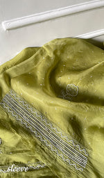 将图像加载到图库查看器中， Women's Lakhnavi Handcrafted Pure Organza Chikankari Unstitched Kurta And Dupatta Set- HONC0295579