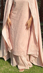 Load image into Gallery viewer, Women&#39;s Lakhnavi Handcrafted Cotton Chikankari Kurta, Palazzo and Dupatta Set - HONC0235413
